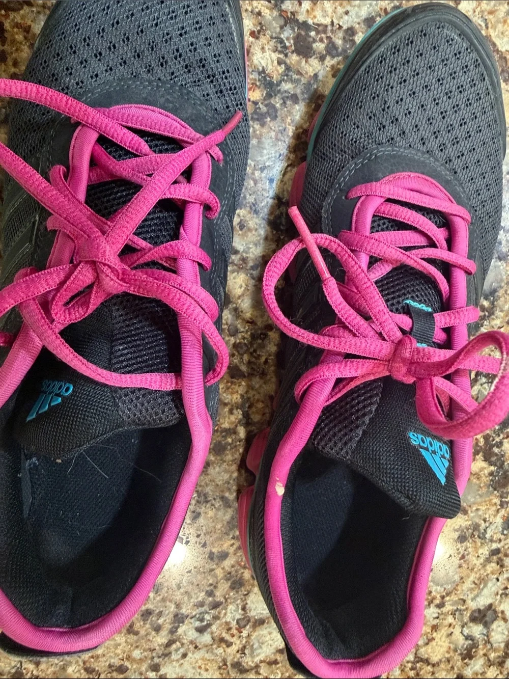 adidas Women's Gray Athletic Shoes with Pink and Teal Accents